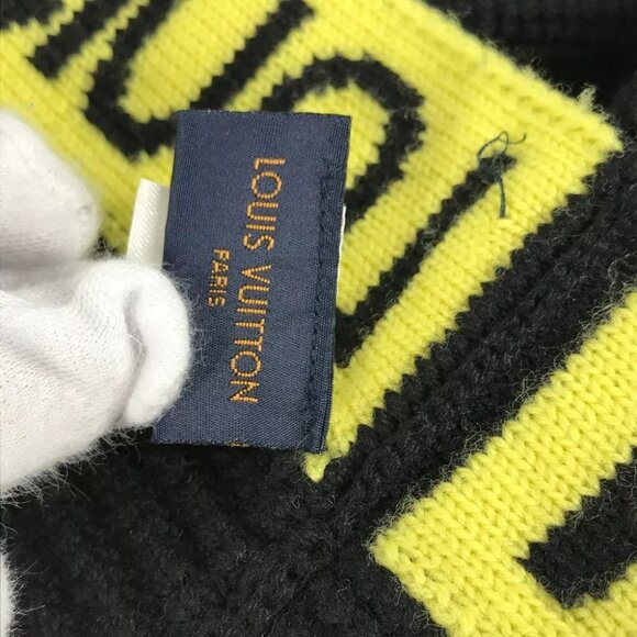 Auth LOUIS VUITTON MP2238 Snood Logo Bicolor Scarf wool Black/yellow - Picture 14 of 16